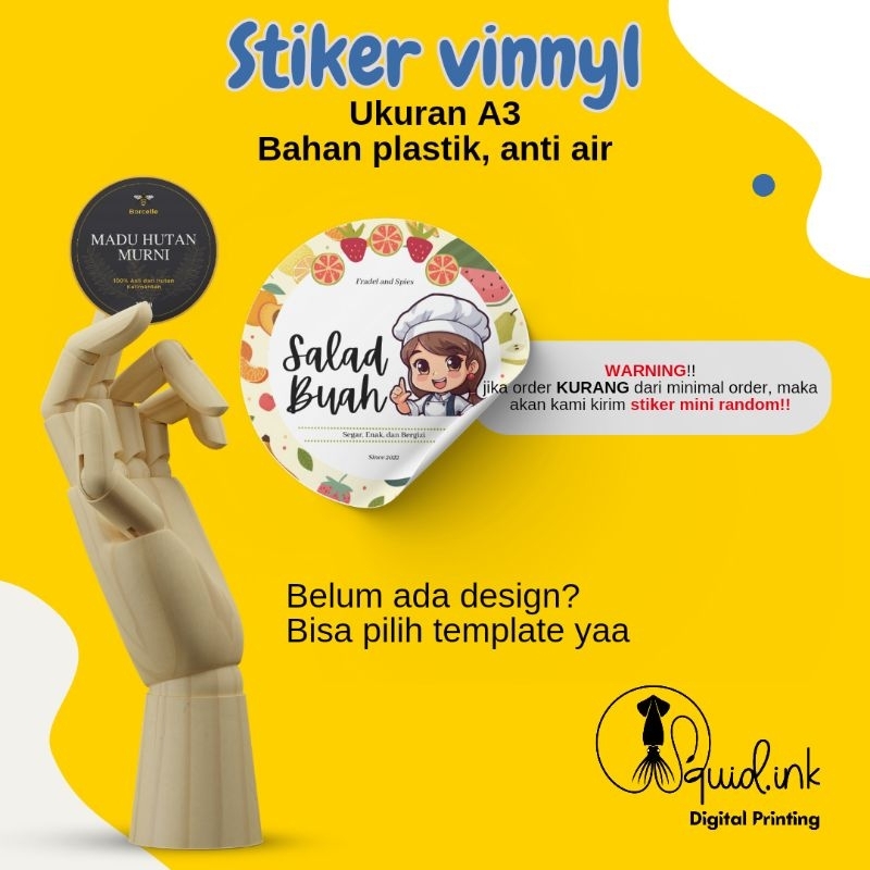 

[SQUID.INK] STIKER LABEL KEMASAN/ LABEL MAKANAN A3 VINYL MURAH / TANPA MINIMAL ORDER