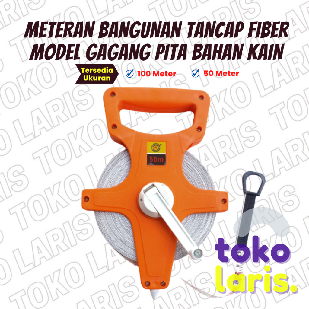 METERAN TANCAP TANAH KULIT FIBER FIBRE ROL ROLL 50 100 MTR METER MEASURING TAPE ALAT PERKAKAS TUKANG