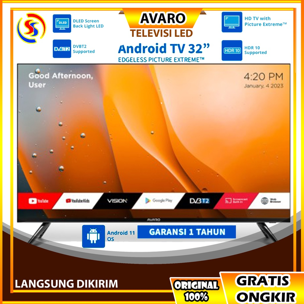 AVARO 32 inch Smart LED TV HD - Android 11 - Android TV | AVARO 32 inch Smart LED HD | TV ANDROID 11 32 INCH | TV MURAH ANDROID | TV 32 INCH ANDROID MURAH | TV LED 32 INCH ANDROID DAN DIGITAL | TV LED 32 INCH DIGITAL | TV TANPA STB / SET TOP BOX | TV 32"