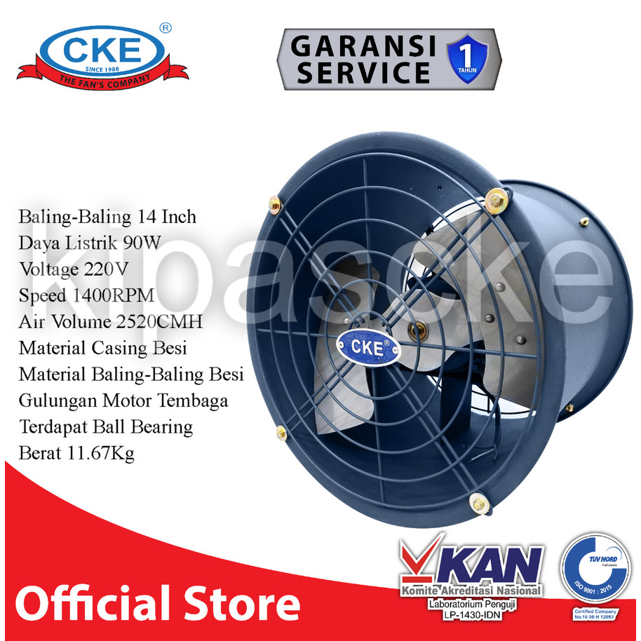 Fan Drum Low Noise CKE 14 inch 220v DFL-14/1-YL Blower Tabung Pabrik