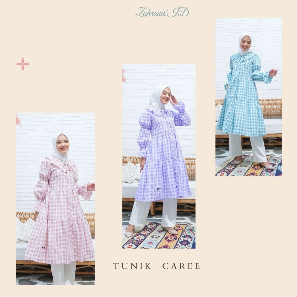 Zahranis-Tunik Caree Lilac Marble-Green Tea-Pink Lemonade Katun Kapas Long Blouse Motif Kotak Dewasa