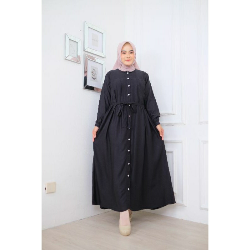 Dress rayon twill / gamis rayon twill ori / liby dress / gamis rayon kancing