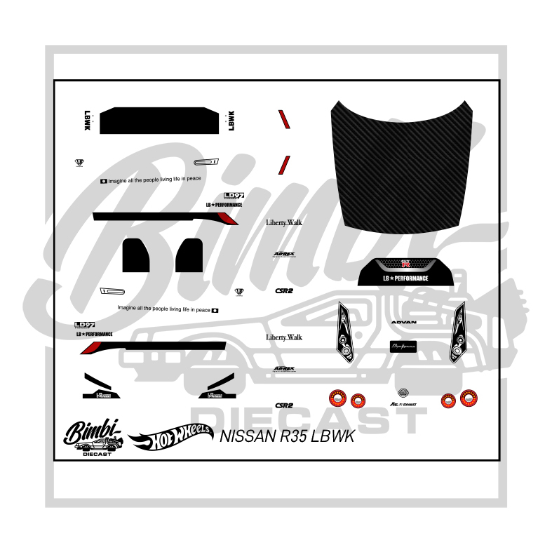 Decal Hotwheels Nissan R35 LBWK Transparan