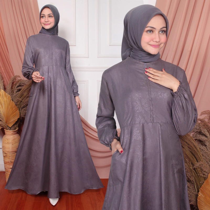 Baju Gamis Muslim Katun Motif Bunga Polos Dress Wanita Terbaru Citra Embos Busui Freindly