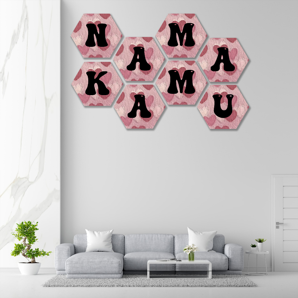(COSTUME) HIASAN DINDING HEXAGONAL NAMA KAMU AESTHETIC / POSTER KAYU / WALL DECOR / DEKORASI RUMAH /