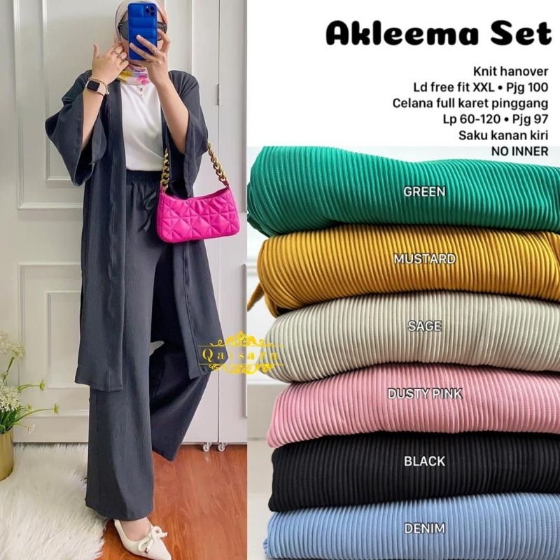 AKLEEMA SET BY QAISARA SET WANITA LONG CARDIGAN + KULOT