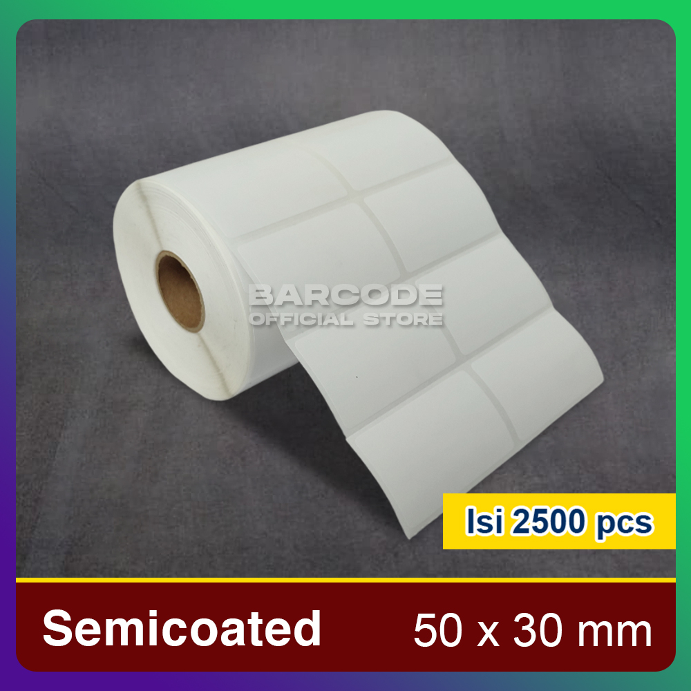 

Label Semicoat 50 x 30 mm Cetak Printer Barcode 50x30 mm 2 Line 2500 Pcs