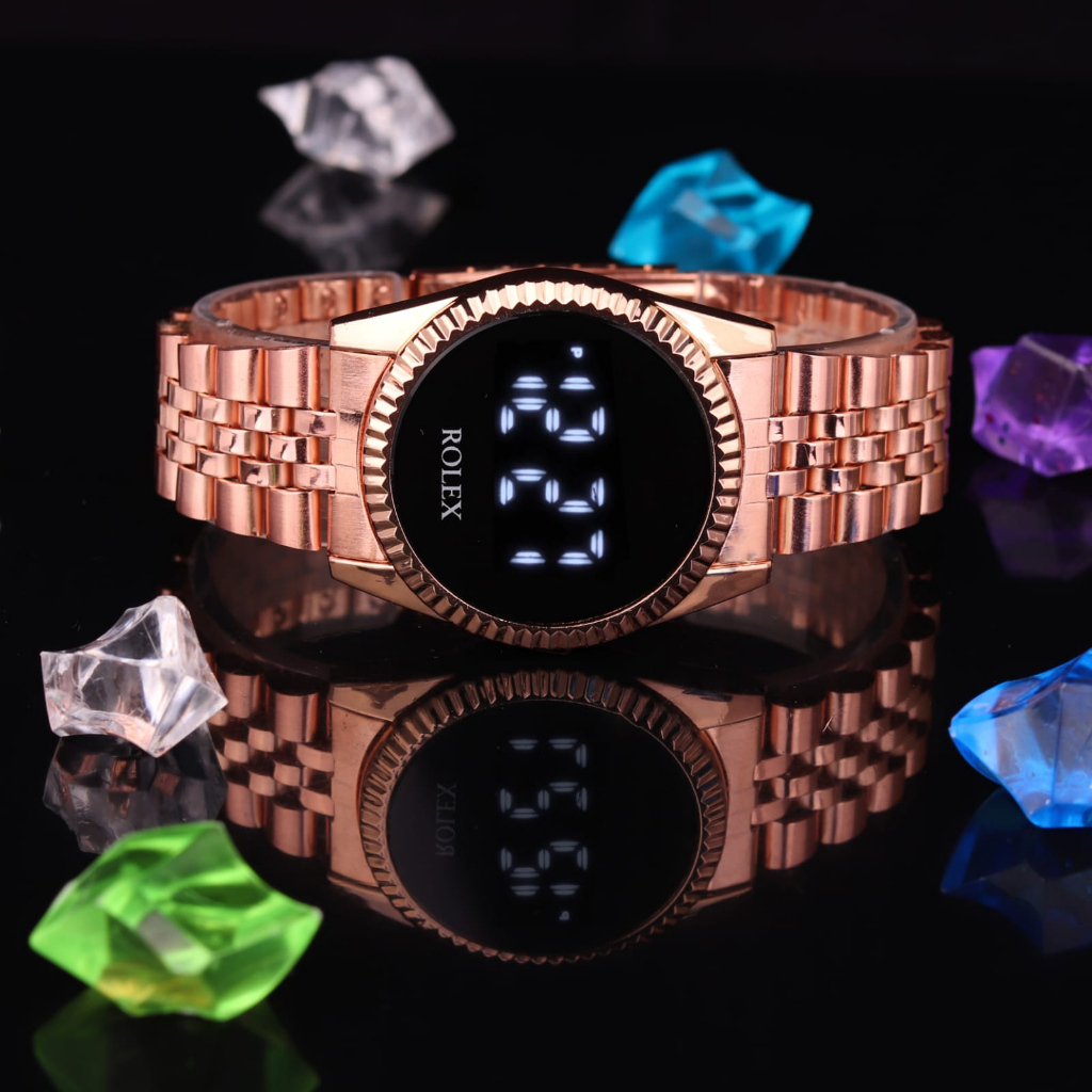 Jam Tangan Wanitra Rolex Touch Screen Tali Rantai Body Bulat Tanggal Hari Aktif