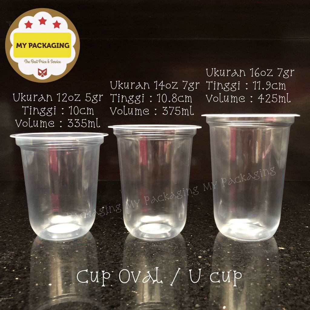 Cup Es Boba / Gelas Plastik Oval U 12oz 14oz 16oz 22oz TEBAL 7gr isi 50pcs. Gelas Cup Kopi Janjijiwa