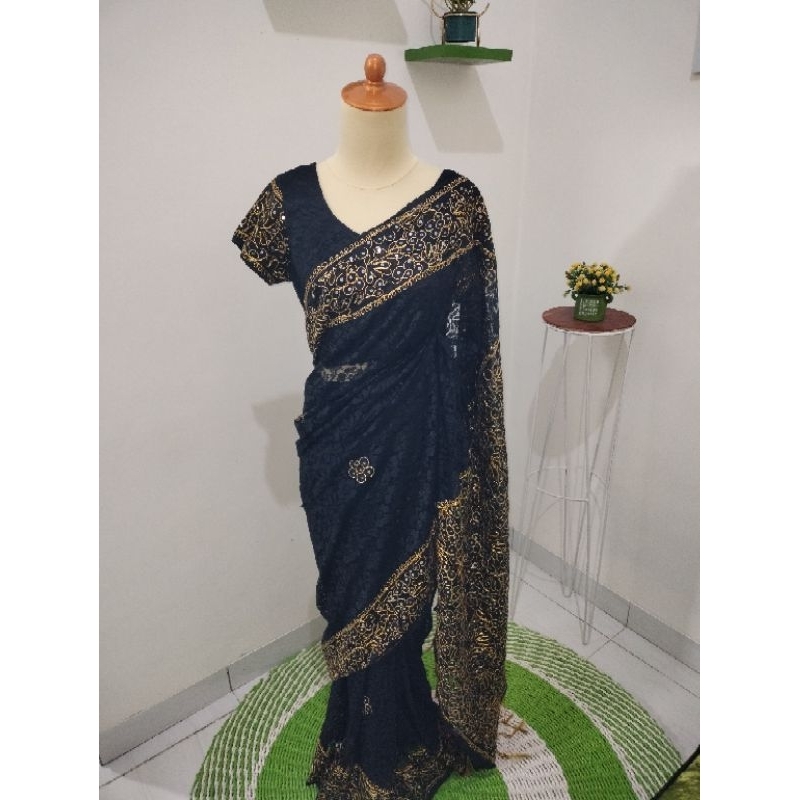Baju  Sari India Instan Hitam Gold/ Baju Kondangan / Baju India