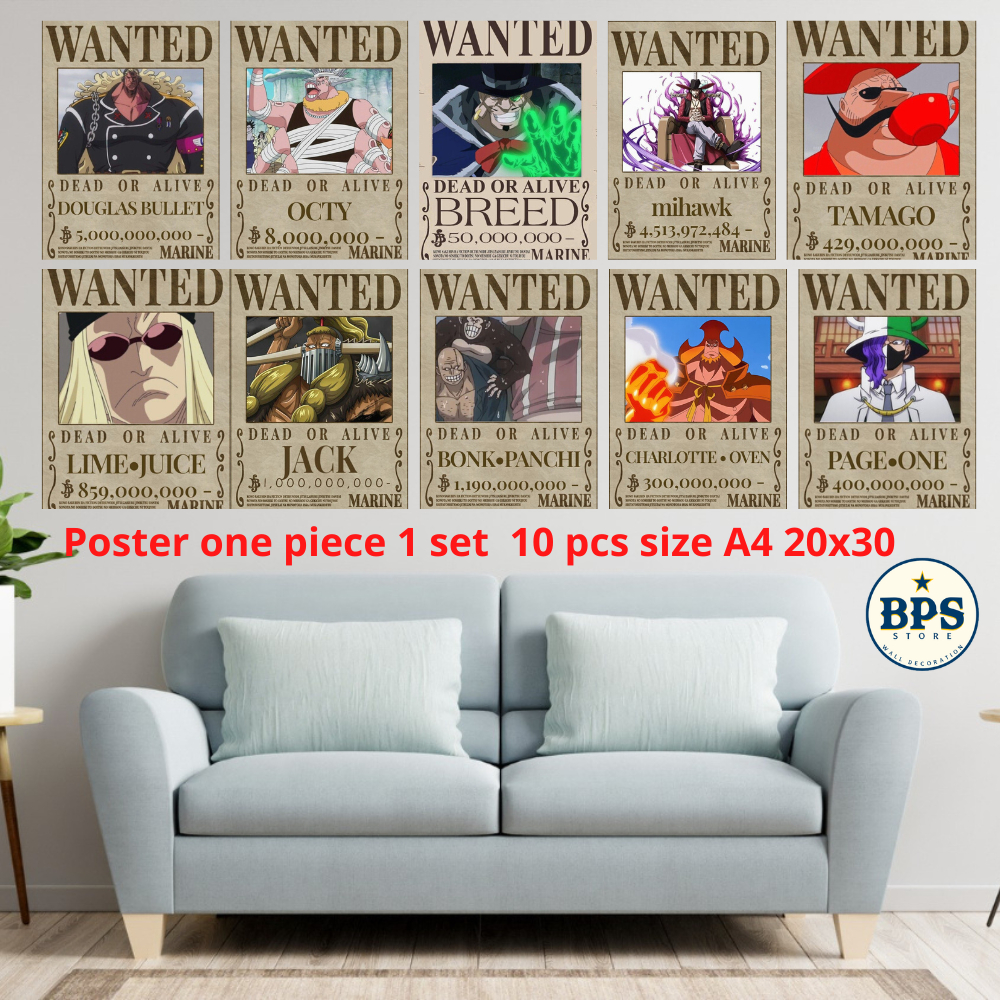 POSTER 1 SET ONE PIECE BOUNTY - UKURAN A4 -  POSTER ANIME ONE PIECE BOUNTY  - HIASAN DINDING - HIASA