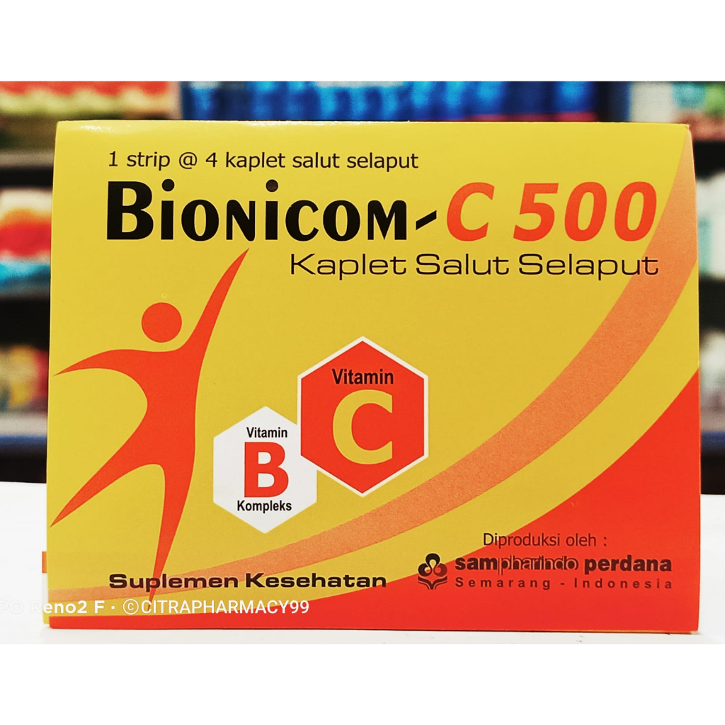 BIONICOM-C 500MG (1 STRIP ISI @4 KAPLET) - MEMELIHARA KESEHATAN TUBUH
