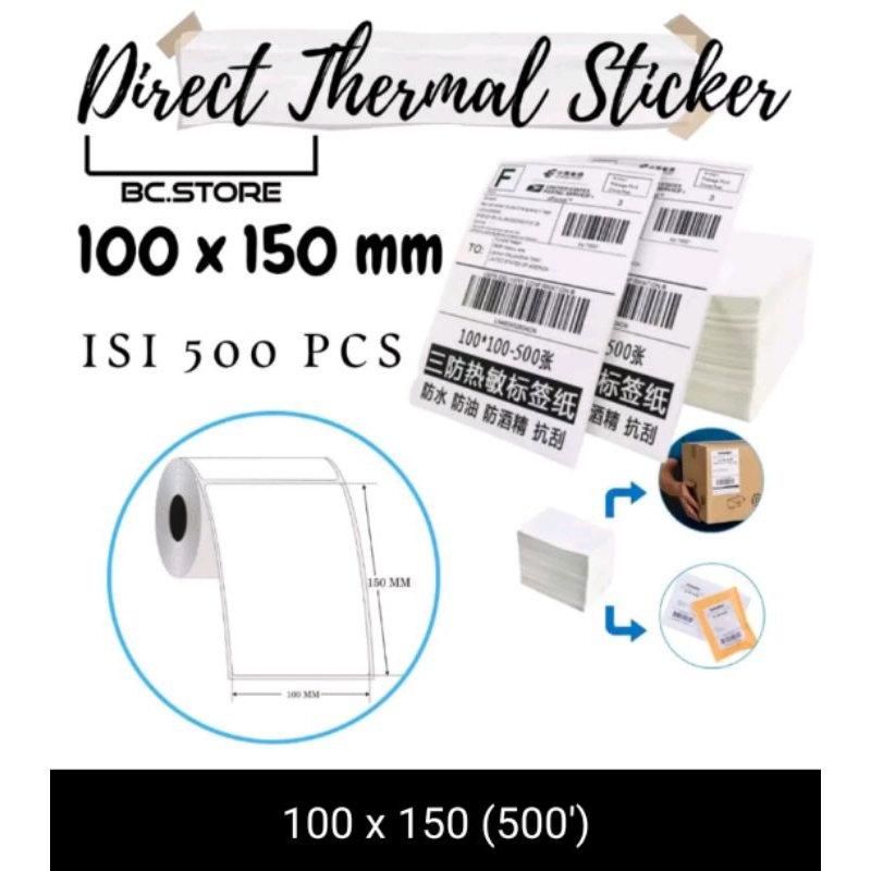 

KERTAS THERMAL ROLL/ KERTAS LABEL/KERTAS STIKER UKURAN 100X150 MM 500 LEMBAR