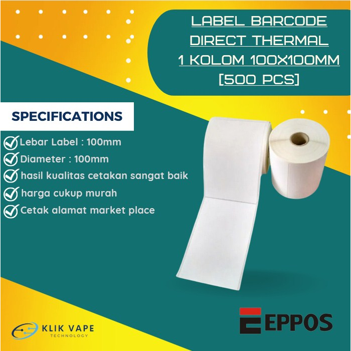 

TERMURAH Label Barcode Direct Thermal 1 Kolom 100x100mm [500 PCS]