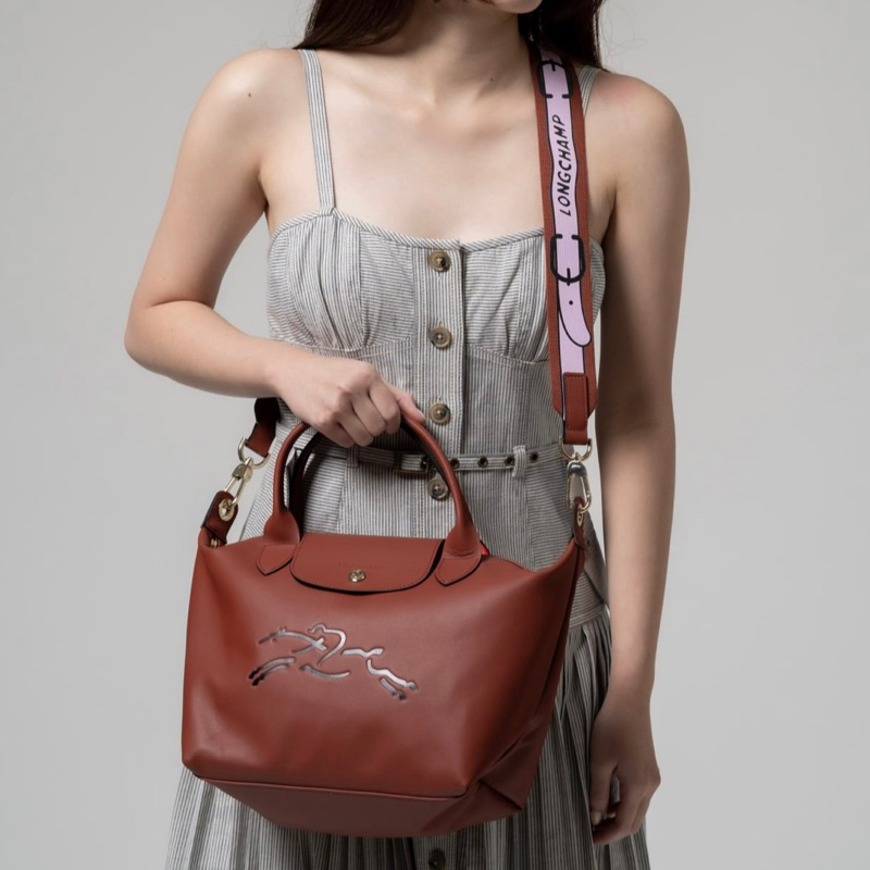 LC Le Pliage Cuir Xtra Handbag Top Handle Bag Small S with Embossed Logo