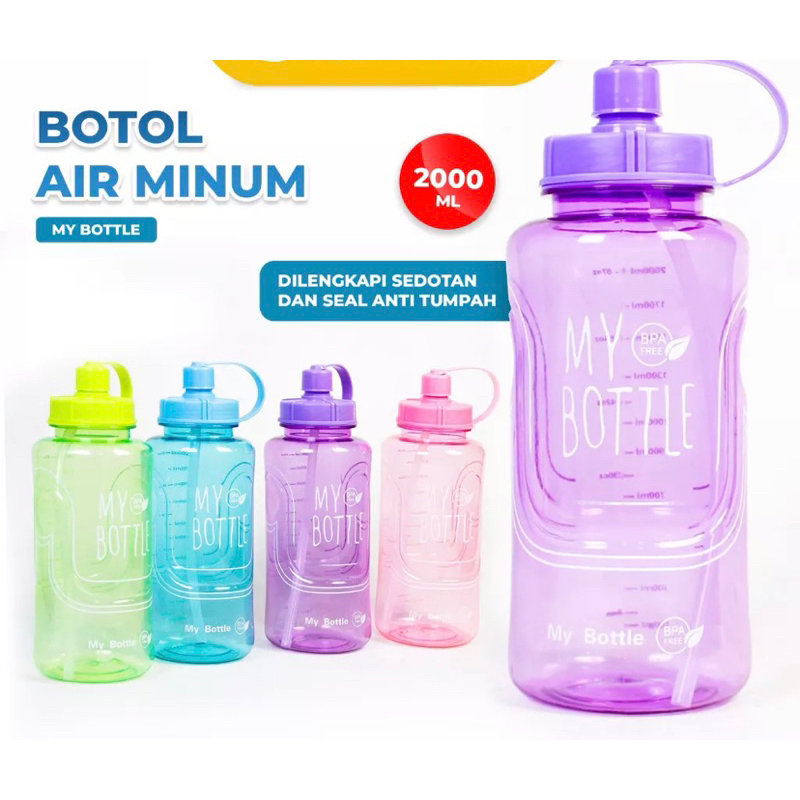 Botol Minum Gemoy 2liter/2000ml Botol Minum Anti Tumpah Anti Bocor Botol Minum Jumbo 2 Liter / Piala