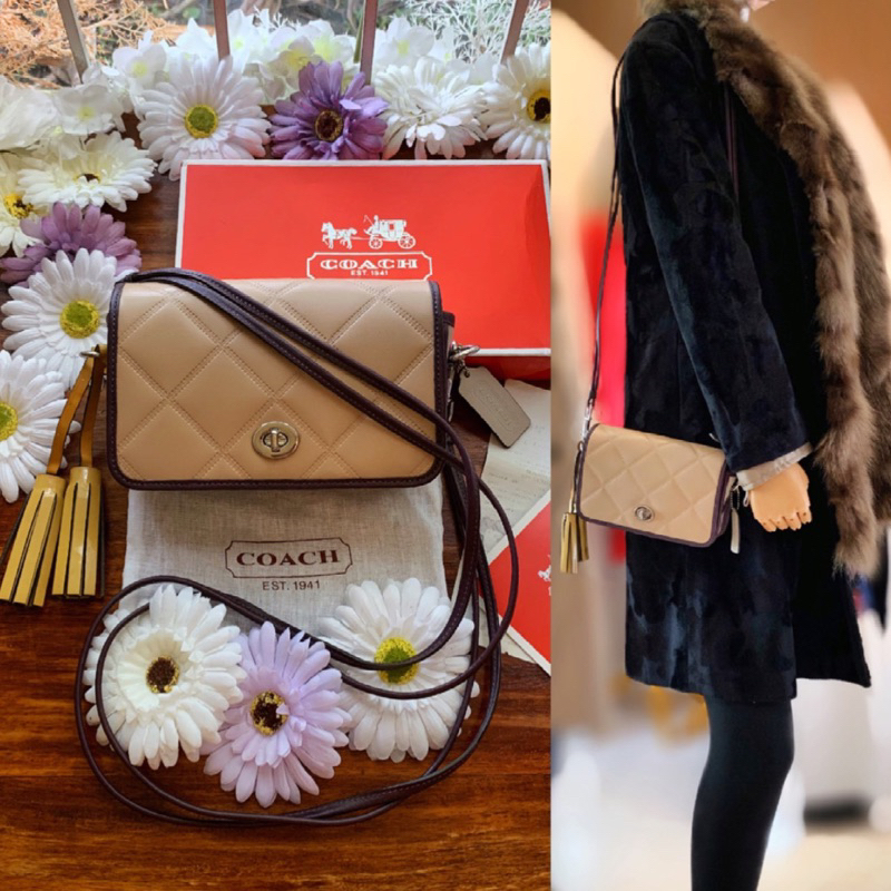 preloved tas coach authentic original ori PL beige ivory purple brown coc c0c