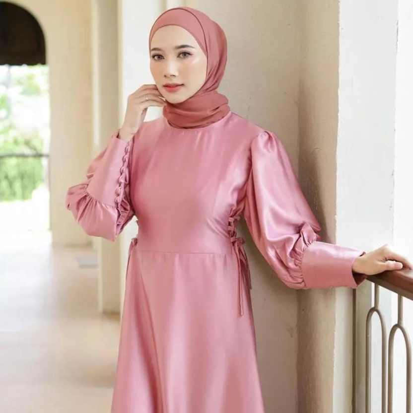 SALSABILA GAMIS LEBARAN MAXI ATASAN WANITA DRESS TALI SATIN SILK PREMIUM (RPA)