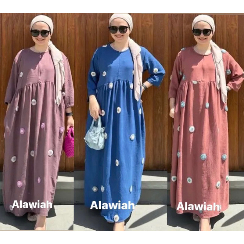 GAMIS POMPOM/SAYIDA DRESS/ CEY EMBROIDERY/CRINKLE POMPOM TERMURAH JUMBO/CRINKLE POMPOM BUSUI/YURA DR