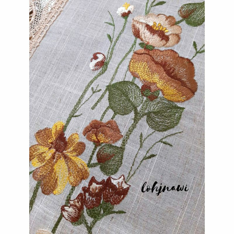 Taplak Meja Tamu Sulam Strimin Kruistik Panjang 40x100 cm Table Runner Shabby Chic Motif Bunga Premium Mewah TERMURAH