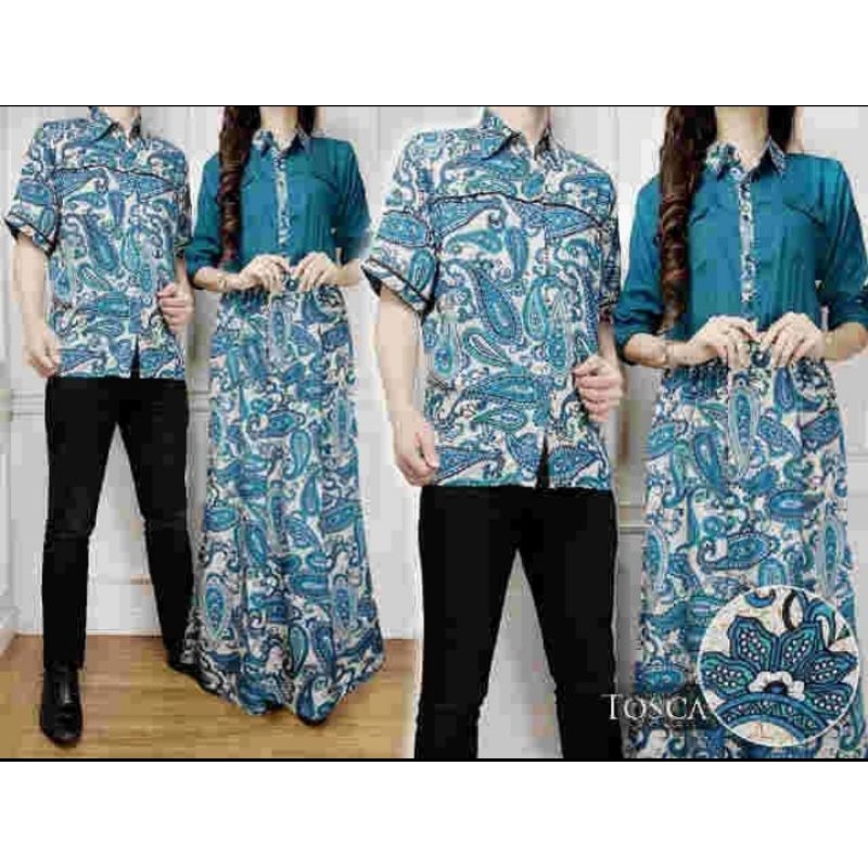 Batik couple warna toska/baju batik couple warna toska