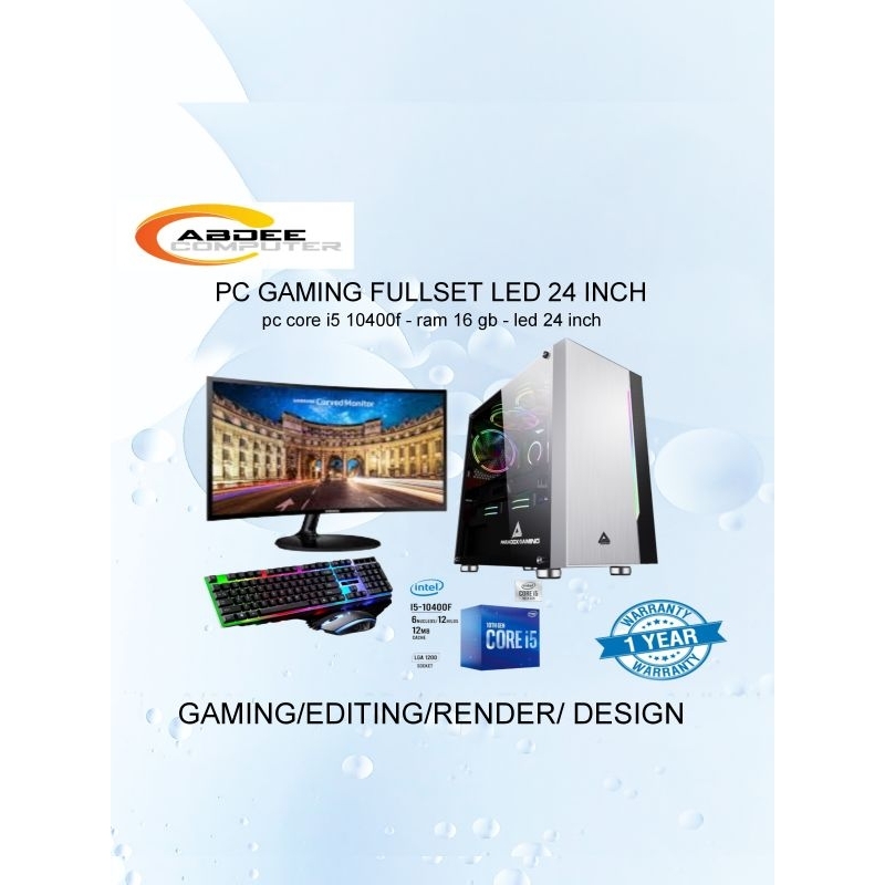 PC GAMING CORE I5 10400F RAM 16 GB SSD 256 GB VGA 4 GB RX 6500XT LED 24 INCH FULLSET