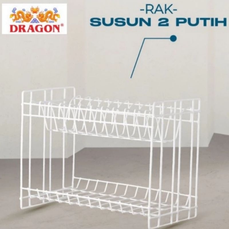 Dragon Rak piring kawat besi 2 susun