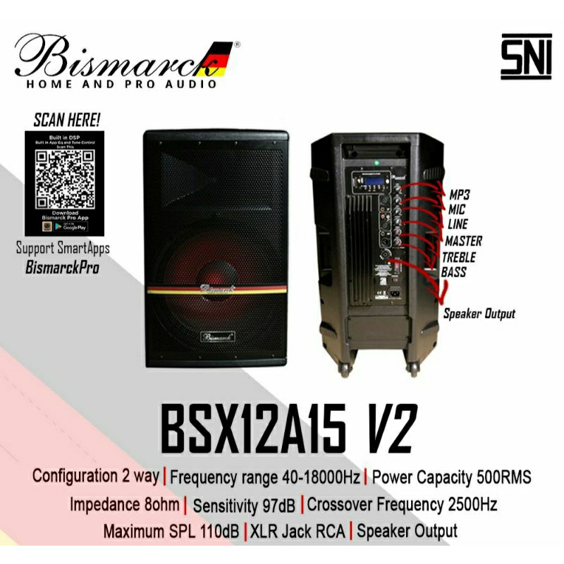 Speaker aktip 15inch Bismarck BSX12A15 V2 original Bismarck Bsx12 a15v2(2 unit)
