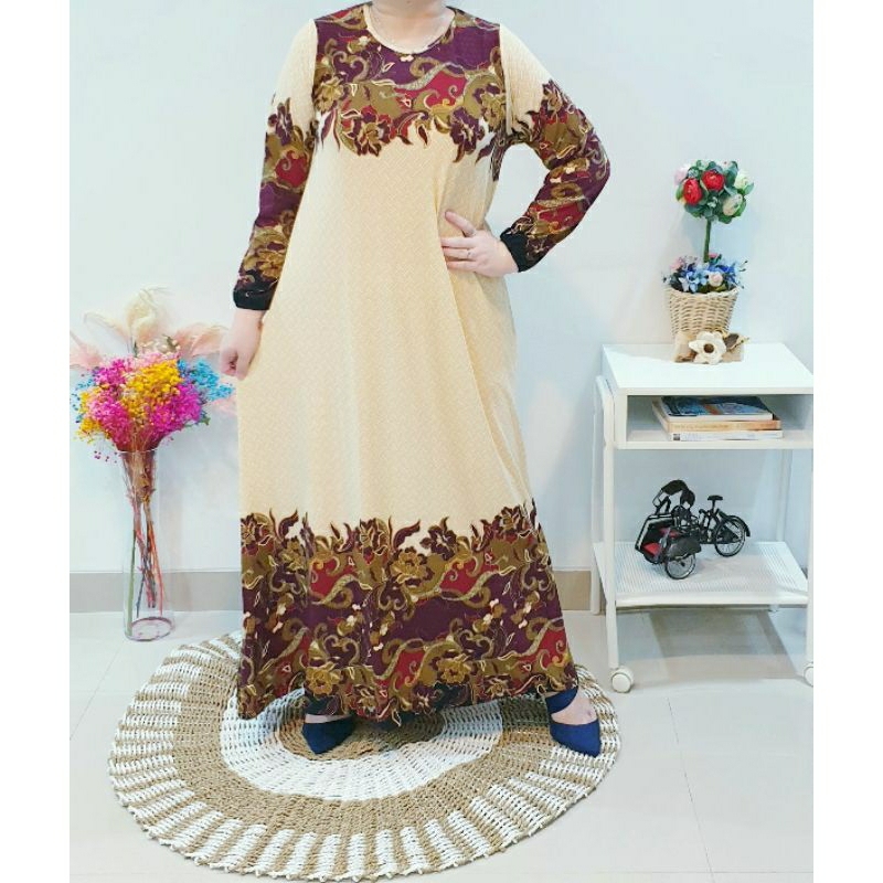 GAMIS JUMBO WANITA JERSEY KOREA PRINTING PREMIUM MOTIF BATIK ABSTRAK BARU
