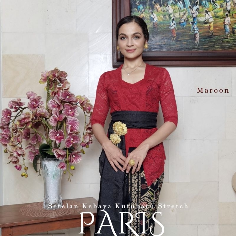 Setelan Kebaya Kutubaru Stretch Lengan 3/4 Paris