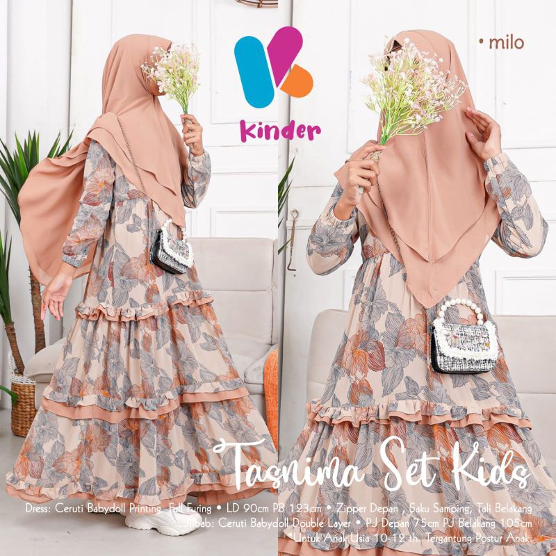 SETELAN GAMIS DRESS SYARI REMAJA MUSLIM ANAK CEWEK MUSLIM JILBAB BAHAN CERUTY BABYDOLL FULL FURING T