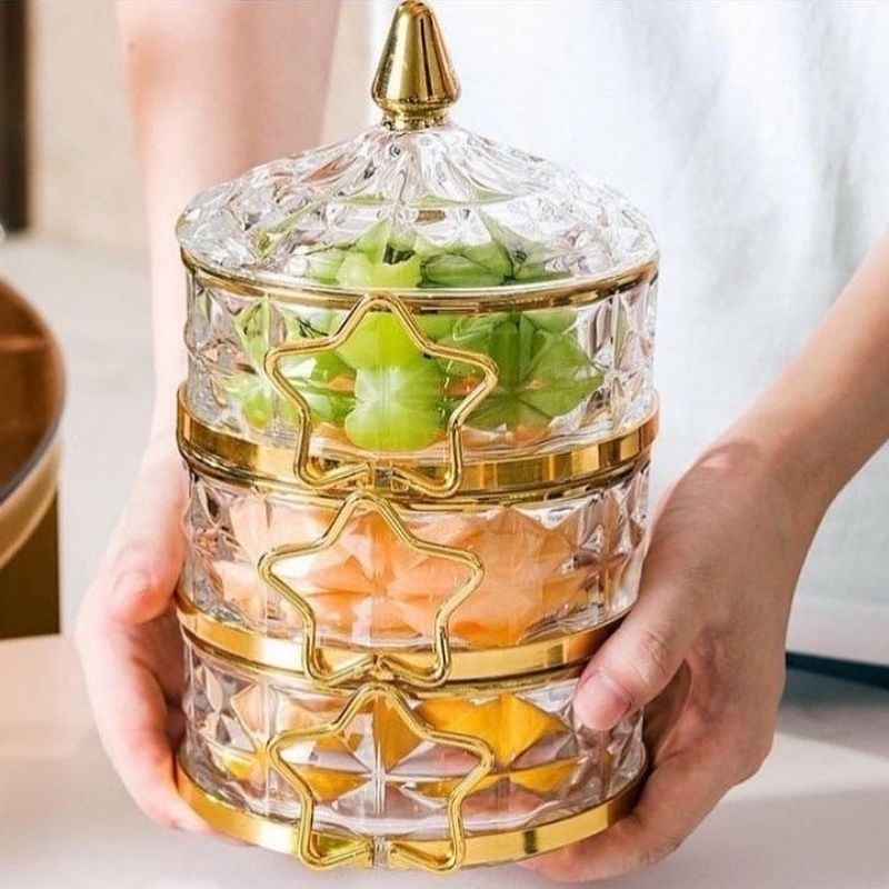 Star Crystal Candy Jar Tempat snack tempat kue buah Permen Kristal kaca susun 3