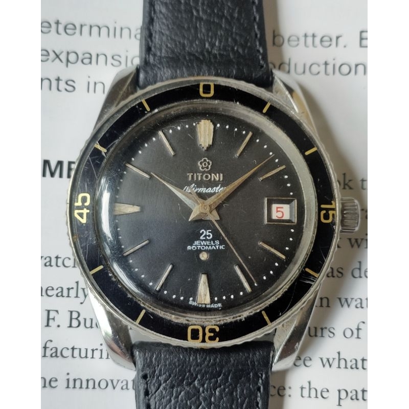 Vintage Titoni Diver Seascoper Re-dial Black Airmaster circa year 1970s seiko diver