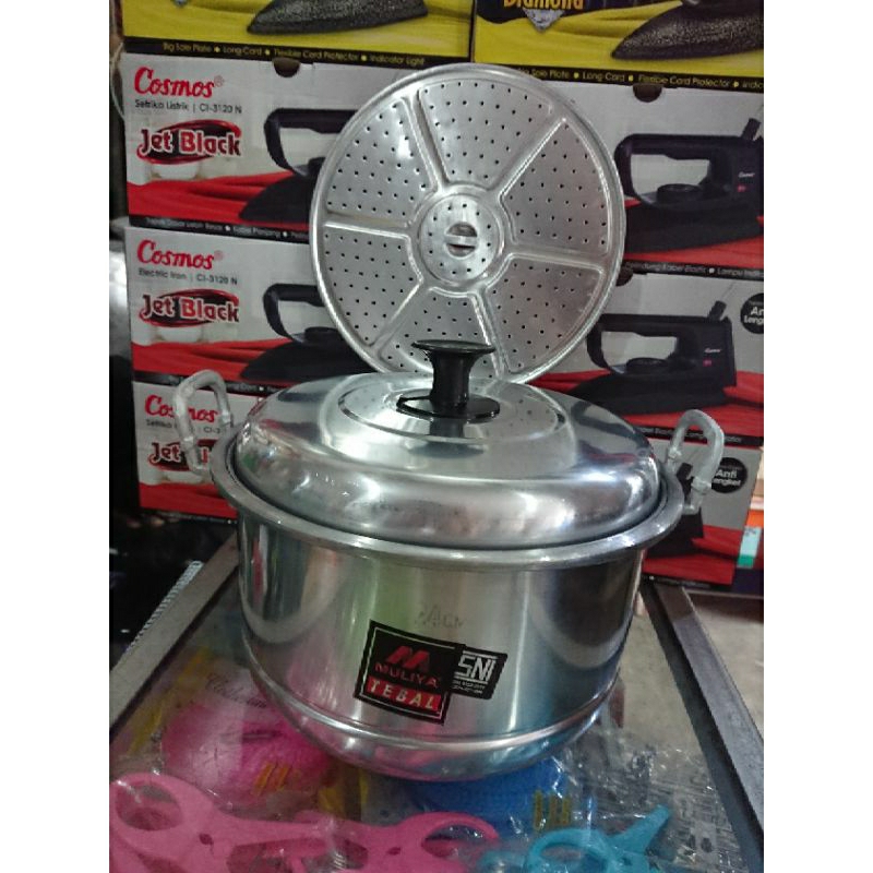 Dandang / Panci Ekonomi Muliya 24Cm + Steamer Tebal Stainless Aluminium 24 Cm SNI