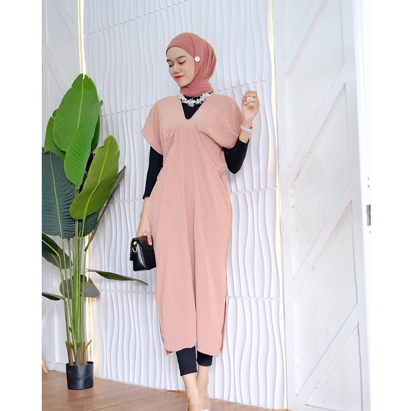 Najwa Kaftan Crinkle Airflow Gamis Kaftan - Amora Kaftan Polos Crinkle Airflow Ukuran Jumbo - Gamis Kaftan Lebaran Viral