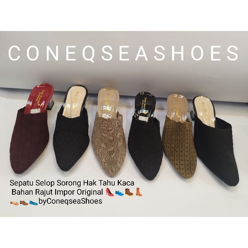 SEPATU SELOP SORONG HAK TAHU KACA BAHAN RAJUT IMPOR(ORIGINAL)