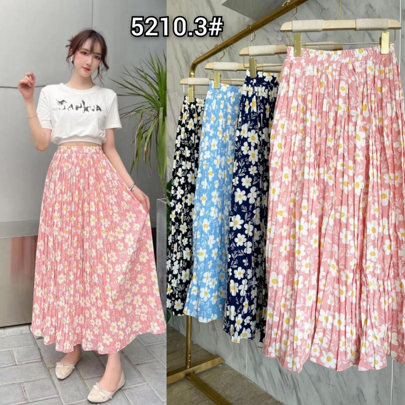 Maxi Korean Chiffon Umbrella Flower Pleated Skirt Import Premium ( Rok Prisket Bunga Payung )