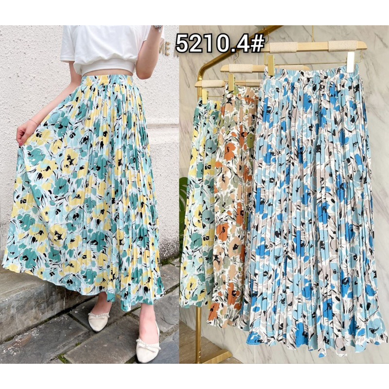 Maxi Korean Chiffon Umbrella Flower Pleated Skirt Import Premium ( Rok Prisket Bunga Payung )