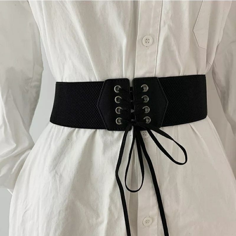 Obi belt korset corset belt karet lebar hitam pinggang melar sabuk karet tali// lolita cosplay bangsawan autumn look kosplay old money vintage ikat pinggang Noni belanda