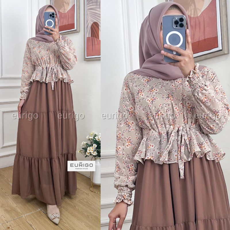 Tiara Maxy - Gamis Ceruty Full Furing Resleting Depan Serut Pinggang / 563-7271