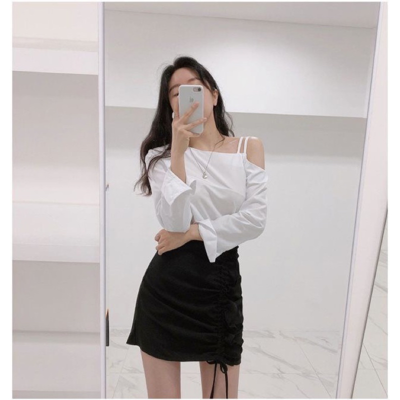 (S-XXL) Monribbon highwaist skirt rok wanita variasi serut