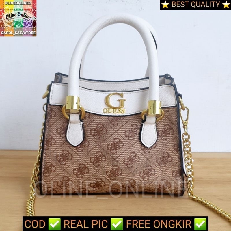 SKU 1997-2000 tas nell small mini size bag logo with long straps and chain tas jinjing wanita top handle selempang dan crossbody gb black brown white cirebon ready stock indramayu kuningan majalengka losari