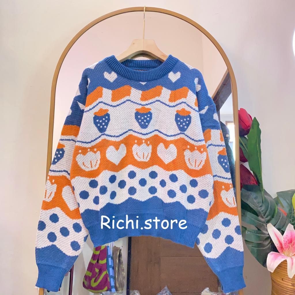 BERRY SWEATER RAJUT 7 GATE MOTIF STROBERI