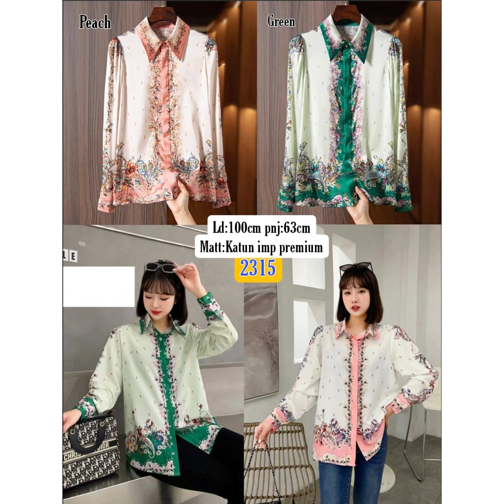 KEMEJA KOMBI FLOWER WARNA 2315 / ATASAN CANTIK KOREA / BAJU WANITA IMPORT / OOTD KEMEJA / BLUS