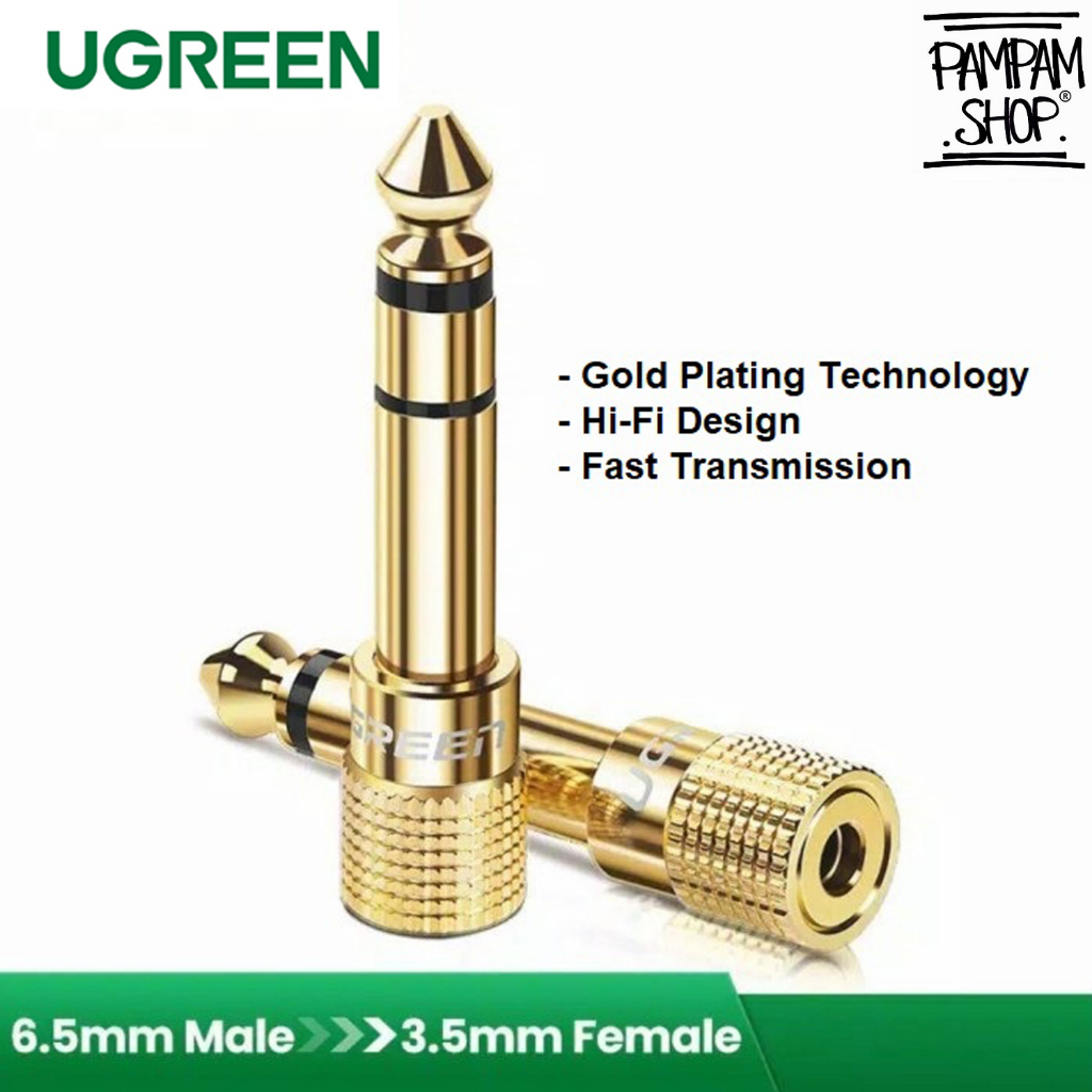 UGREEN ORIGINAL Adapter Converter Jack 6.5mm Male to 3.5mm Female Audio Adaptor Gold Plating 6.5 mm to 3.5 mm Connector Konektor Ori