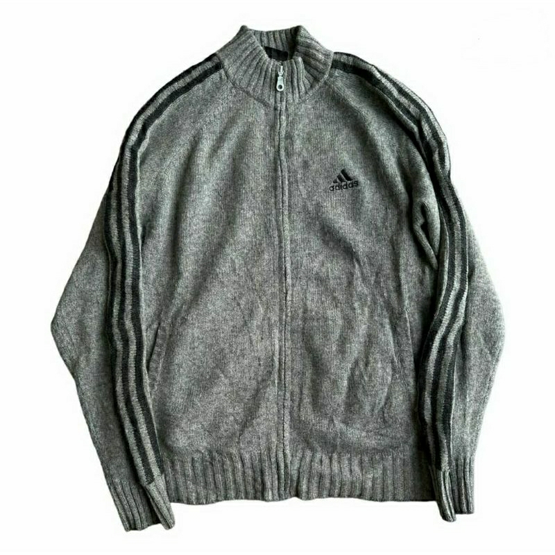 Adidas Wool Tracksuit Jacket Grey list Black Logo | Atasan wol addidas lengan panjang unisex wanita 