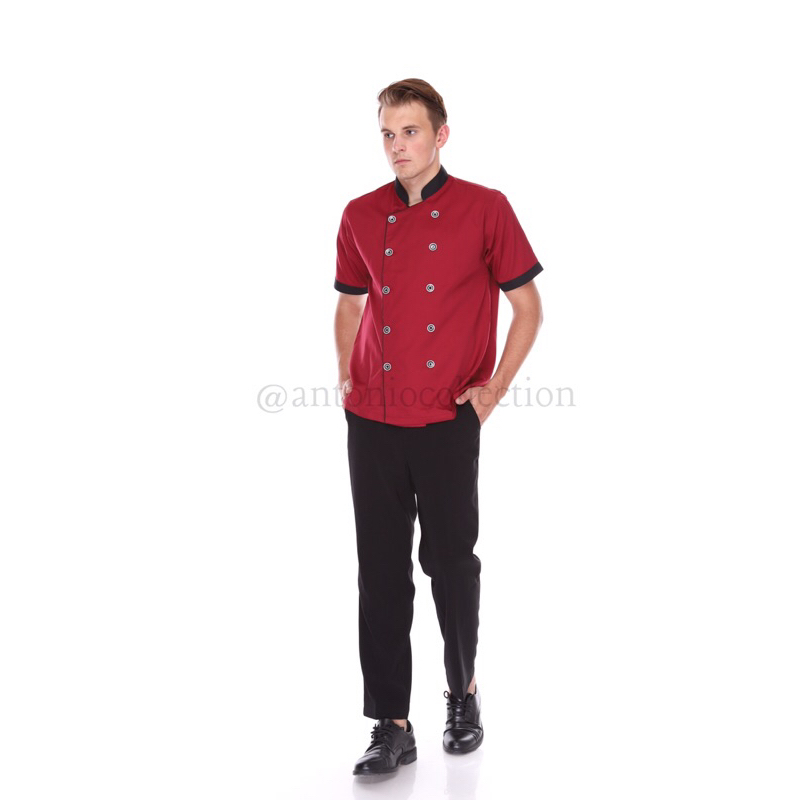 Baju Koki / Chef Jacket Merah Maroon UNISEX Lengan Pendek