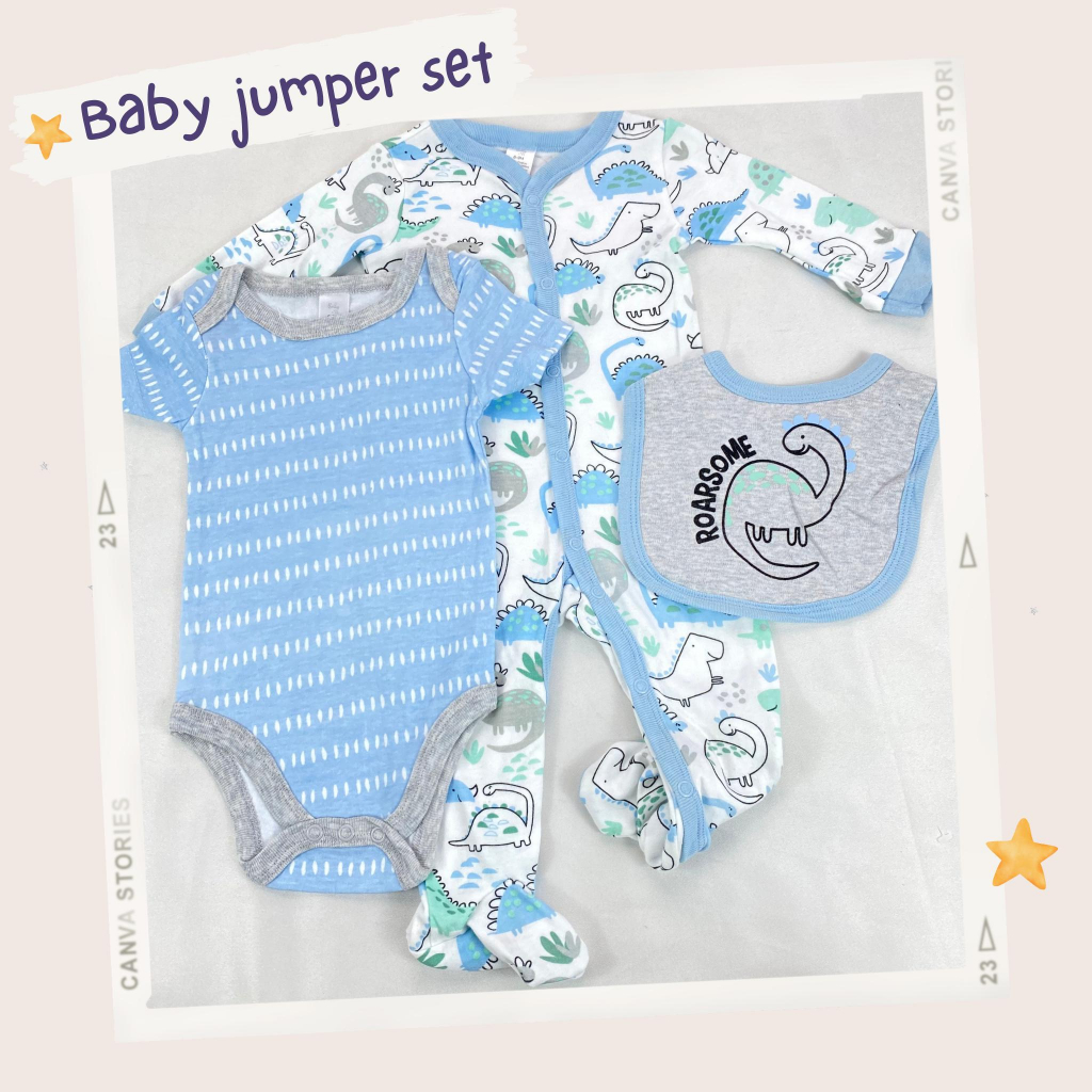 Jumpsuit baby unisex lucu 3IN1 jumper set sleepwear bip usia 0-9 bulan