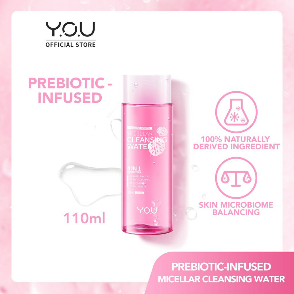 YOU Prebiotic-Infused Micellar Cleansing Water Indonesia / Pembersih Make Up 50ml 110ml / 4 IN 1 Removes Makeup Gentle Cleansing Skin Relieving Hydrates Skin / Soothing Hydrating Pelembab Remover Cleanser / Skincare Face Care / Y.O.U Series Bundle / Set