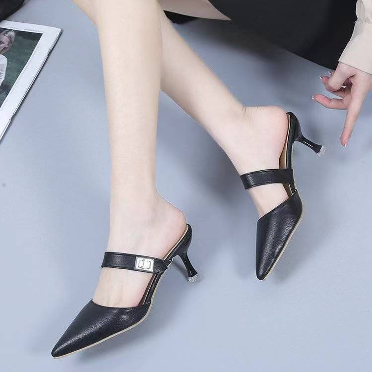 FD Sepatu Heels Wanita Import Mules Heels Hak 8cm Hils Kerja Formal Terbaru HI-049